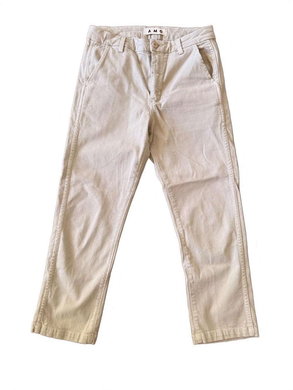 AMO Easy Trouser Womens Size 25 Beige Khaki Relaxed Straight Leg Pants